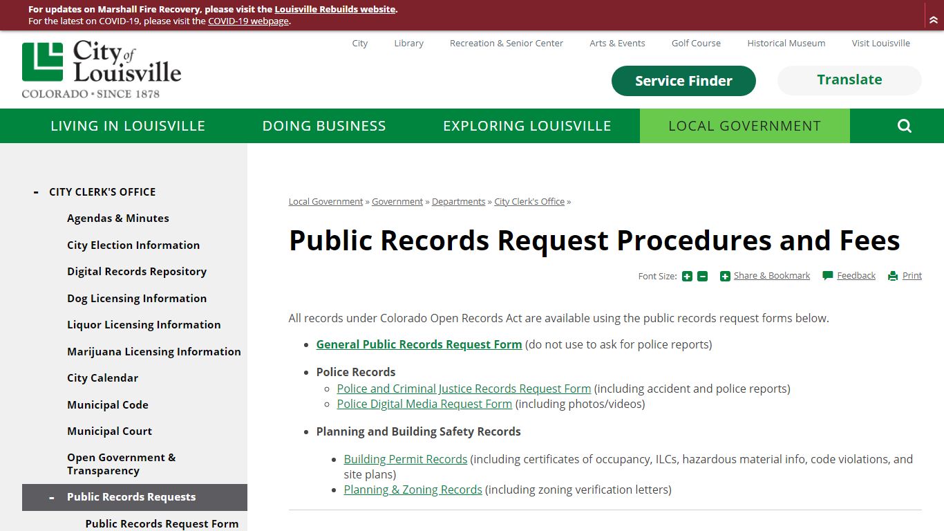 Public Records Request Procedures and Fees | City of Louisville, CO