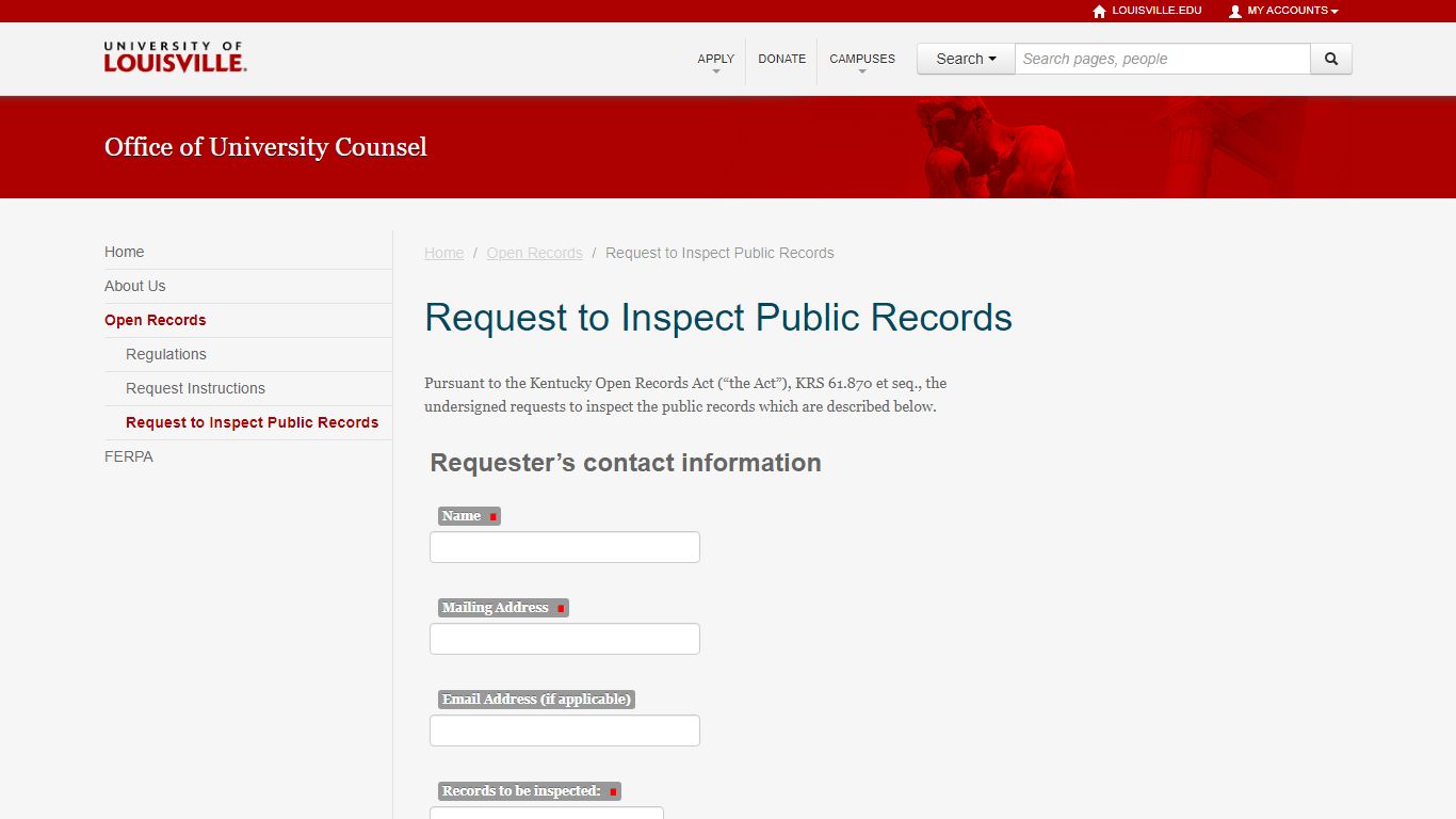 Request to Inspect Public Records - University of Louisville